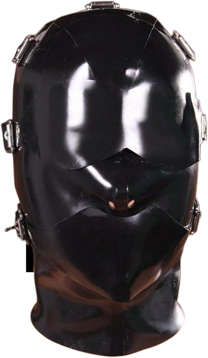 Latex Hood with Mouth Plug and Eye Patch, Full Face Mask Rubber Head Mask with Zipper for Unisex