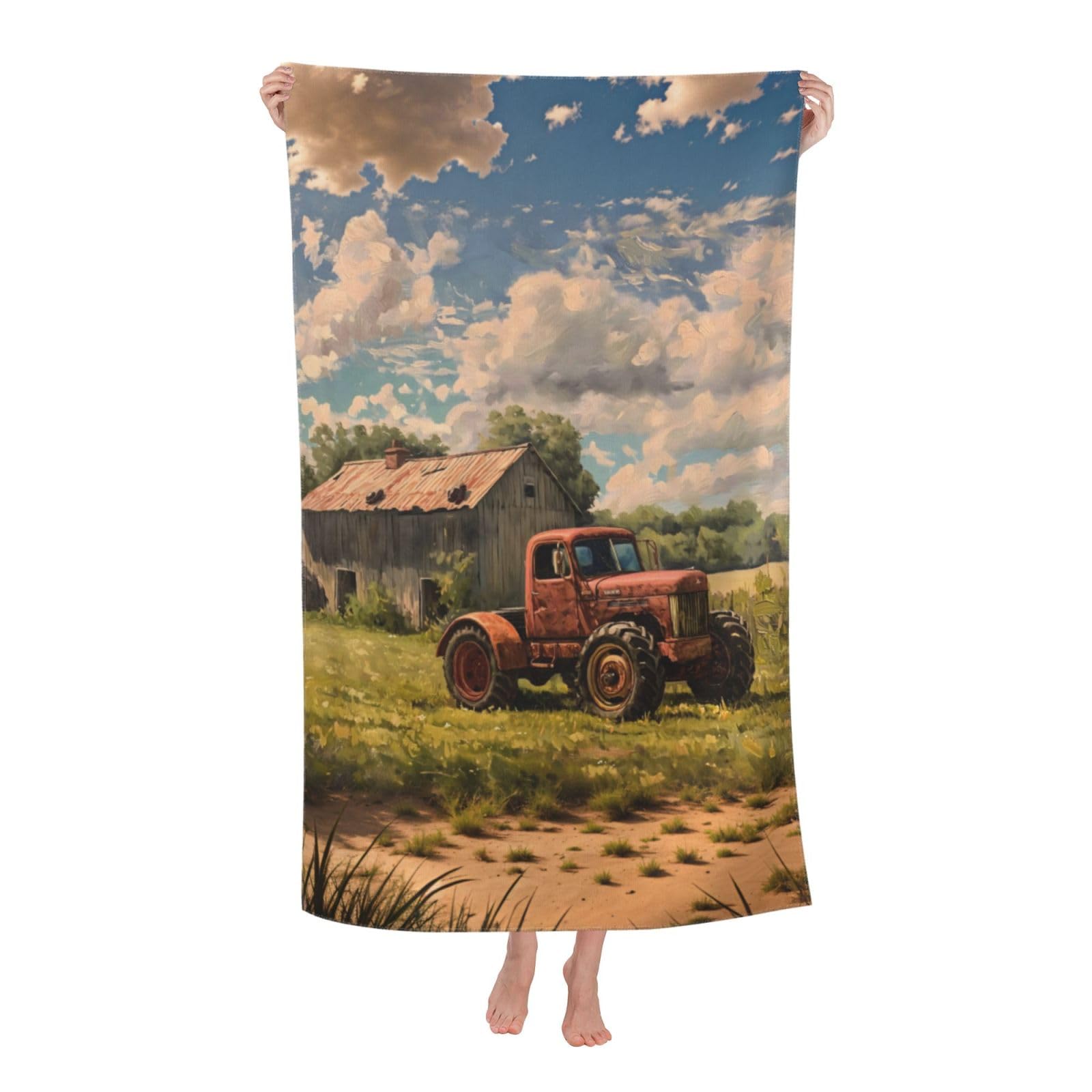 HLBSDM Rustic Tractor Beach Towel 31inx51in Vintage Farm Sand Free Microfiber Bath Towel Ultra Soft Quick Dry Pool Towel Absorbent Towel Lightweight Towel for Swimming Bathroom Decor