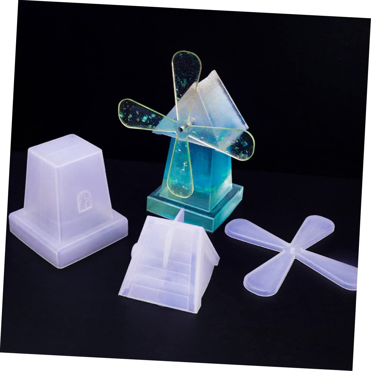 Lurrose 4ensembles Moule Silicone pour Windmill Moulage Rotatif avec Accessoires pour Décorations Artisanales Facile à Démouler Et Réutilisable