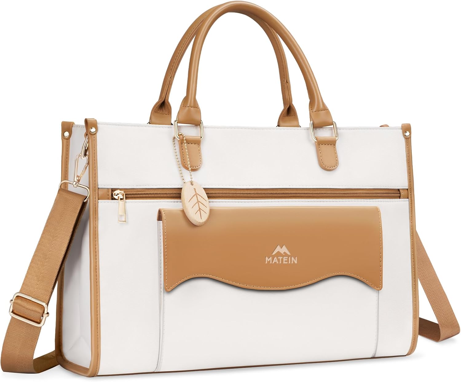 MATEIN Laptop Tote Bag for Women, 14 Inch Work Tote Bag with RFID Blocking Pocket Large Teacher Tote Handbag Compatible with Macbook Computer Briefcase for College, Business, Nurse, Office, Beige