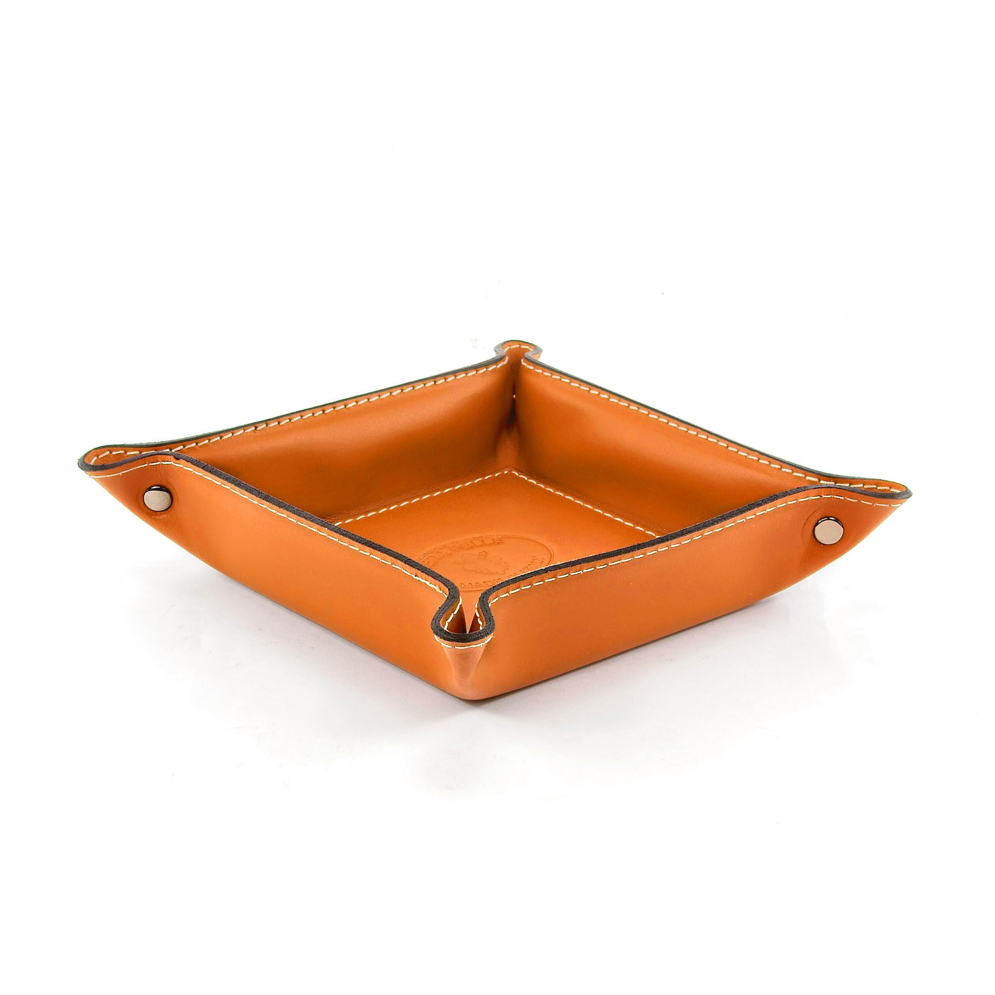 Orvieto Plateau Bien rangé en Cuir de Fabrication Artisanale Italienne, Vide Poches, Cadeau, Brique (19x19 cm)