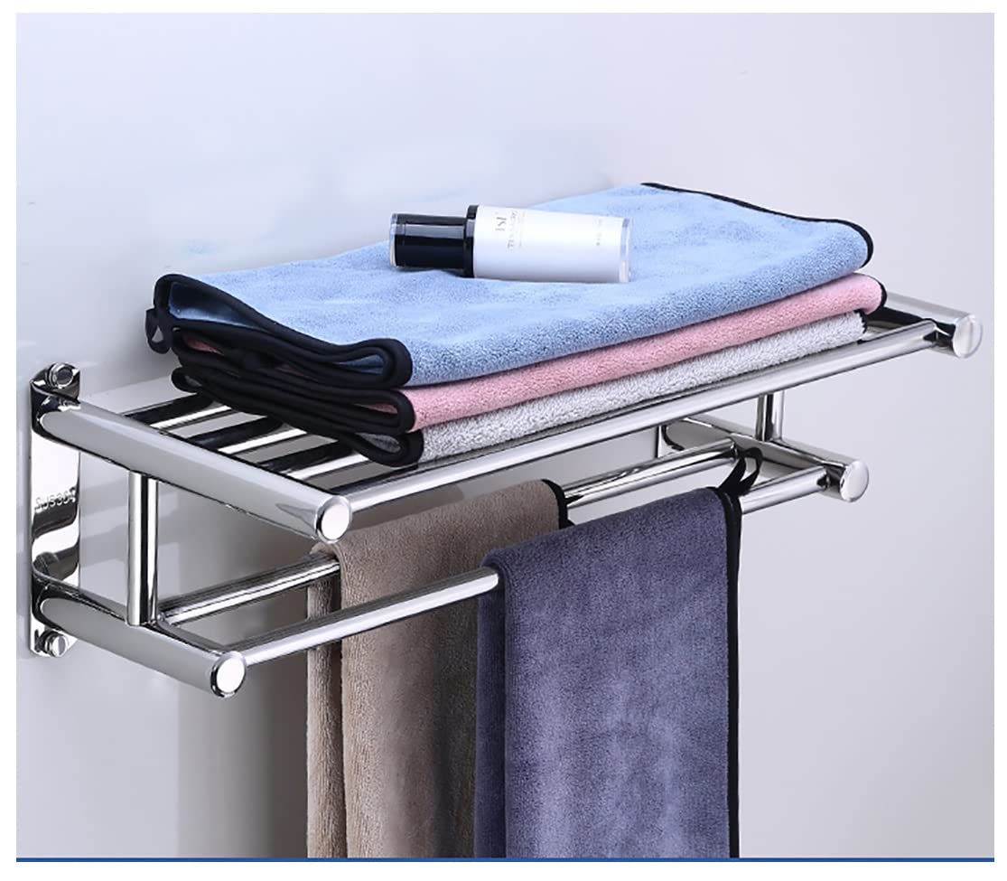 Doucheplanken Badkamer toilet handdoekenrek, roestvrijstalen handdoekplank met handdoekstang en haken, aan de muur gemonteerde opvouwbare Doucheplanken Badkamer toilet handdoekenrek, roestvrijstalen handdoekplank met handdoekstang en haken, aan de muur gemonteerde opvouwbare