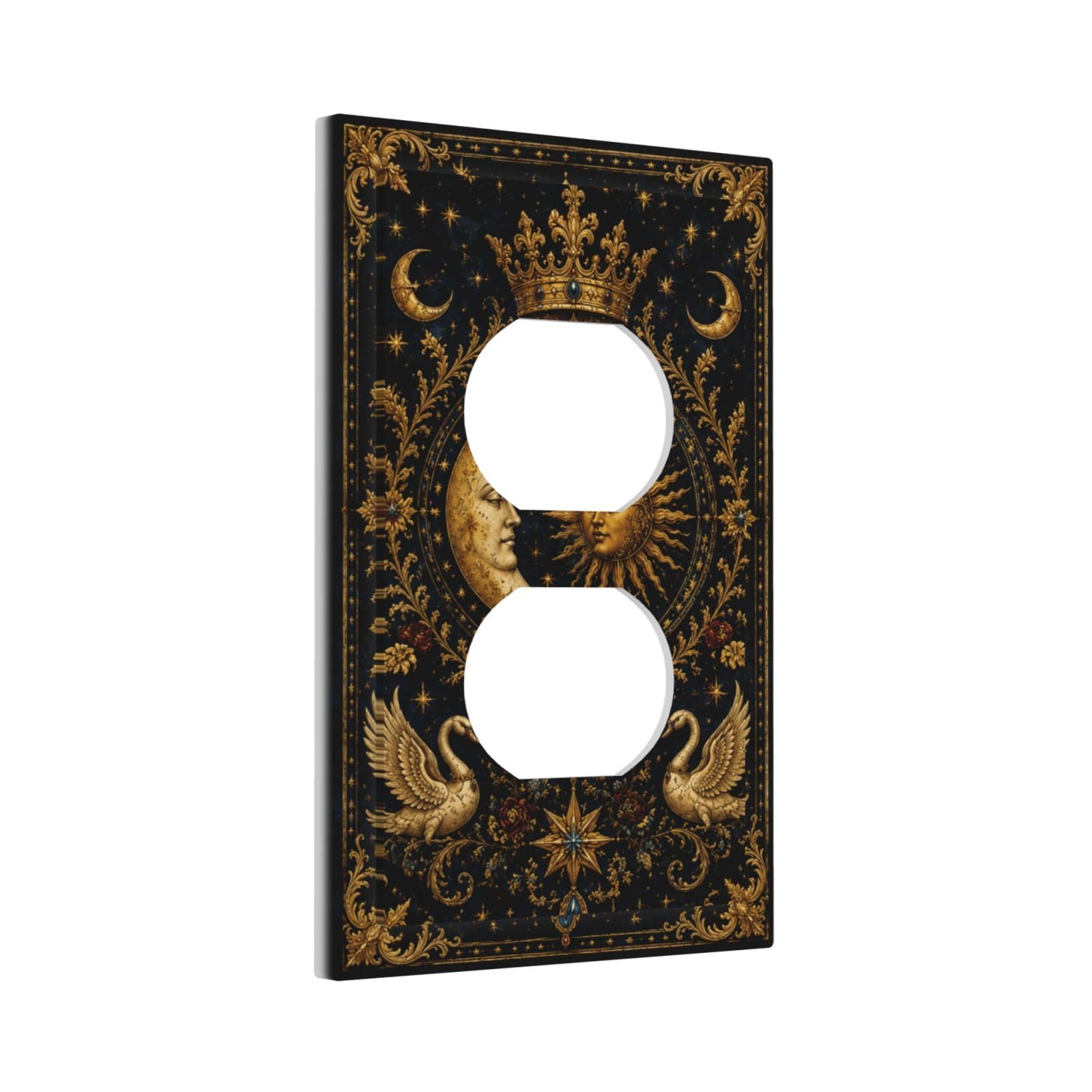 Thsanju Celestial Sun Moon Fantasy Single Toggle Wall Plate Decorative Outlet Covers Royal Gold Magical Fantasy 1 Gang Light Switch Cover Electrical Switchplate Faceplate for Kitchen Home Decor