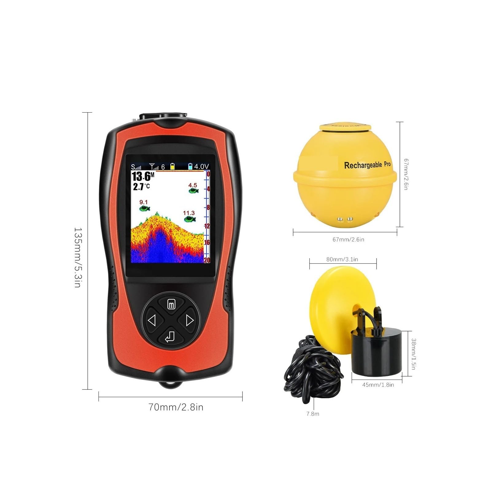 Sonar Fish Finder Sensore wireless ricaricabile Pesca portatile,Alta definizione