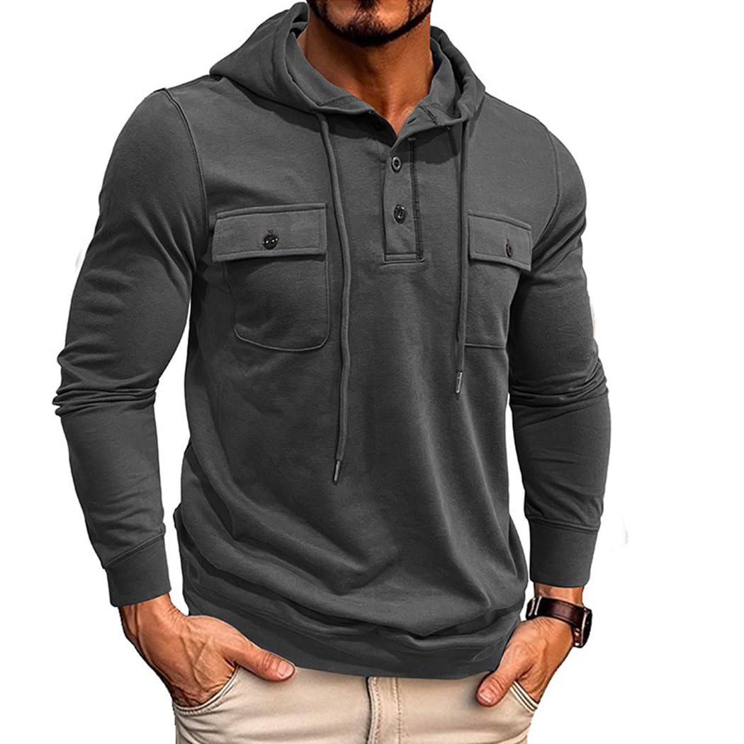 Sweat à Capuche à Manches Longues pour Homme T Shirts décontractés Sweatshirt à Capuche avec Cordon de Serrage et Boutons CS43