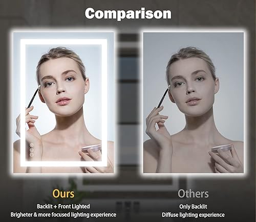 Miniatura 2 de Espejo de baño LED de 20 x 28 pulgadas con luz frontal + retroiluminada, espejo de baño de vidrio templado con luces, antivaho, 3 colores con