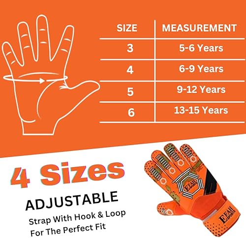 Miniatura 6 de EFAH SPORTS Guantes de portero de fútbol para niños y jóvenes, guantes de portero de fútbol con palmas de agarre fuerte