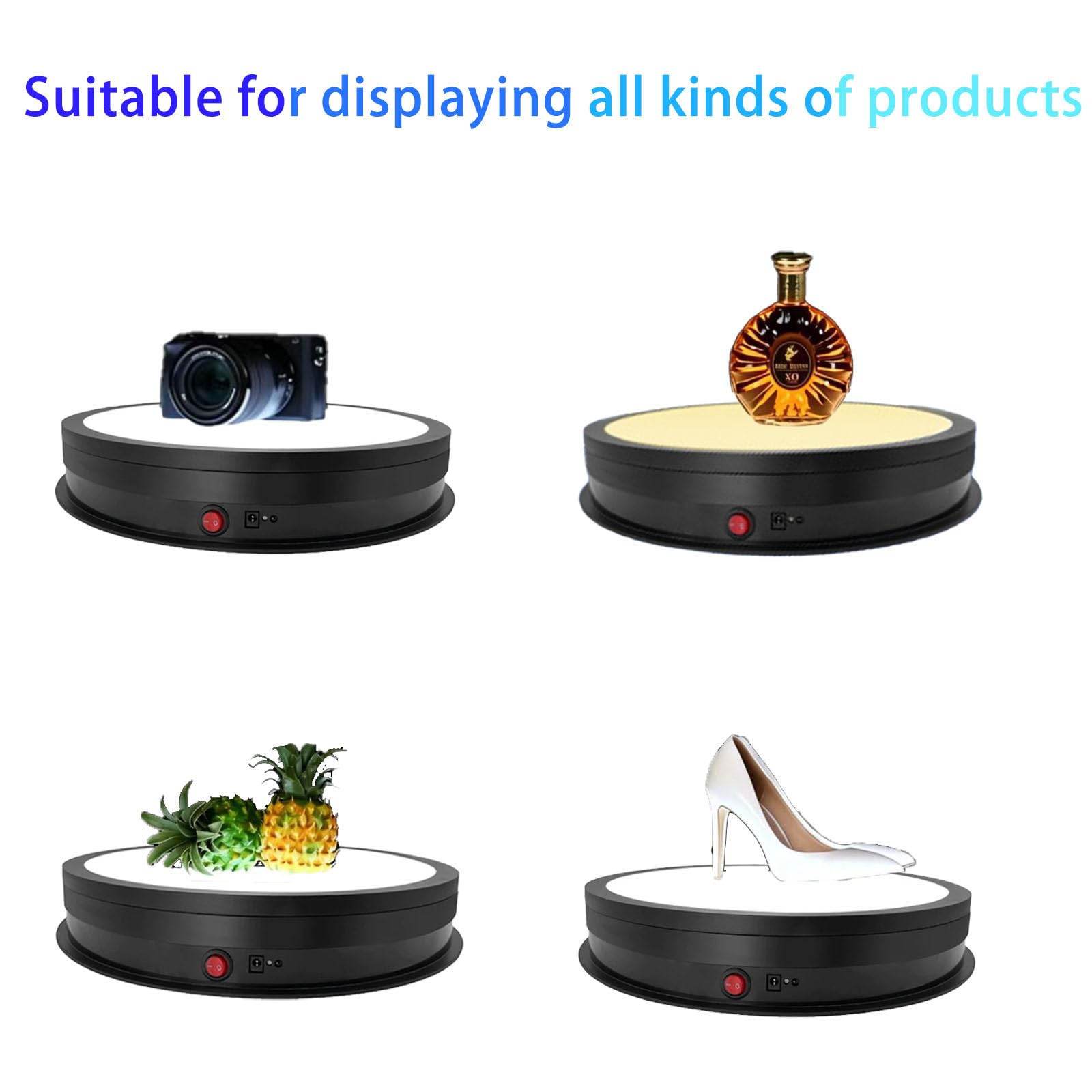 Espositore Girevole Elettrico da 42 Cm con Illuminazione a LED, Rotazione a 360 Gradi, Illuminazione a Tre Colori, velocità e Direzione Regolabili, Ideale per la Fotografia Black