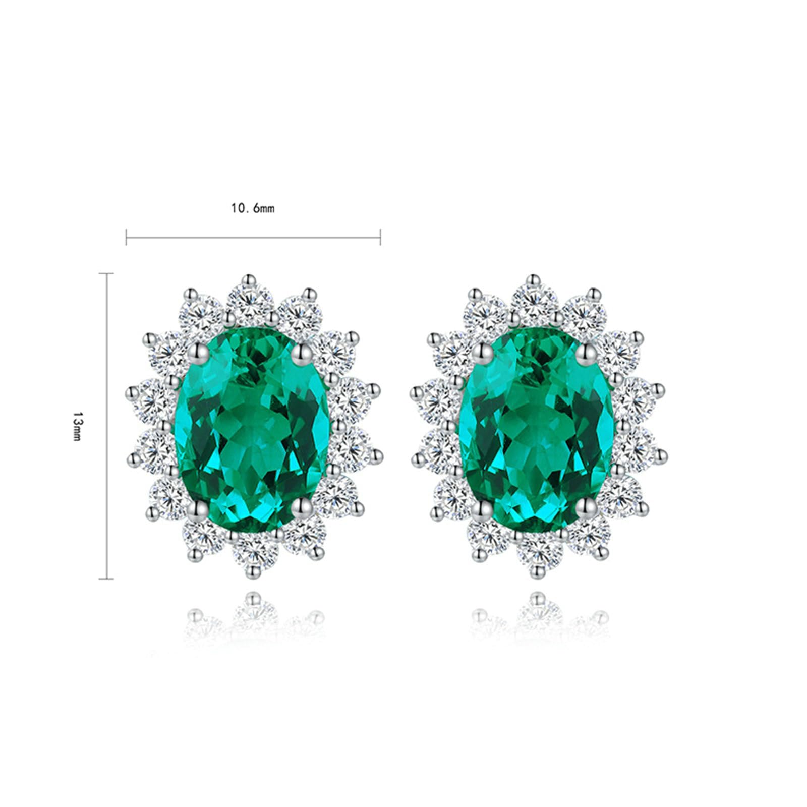 Damen Weißgold Ohrstecker mit ovalem, im Labor hergestelltem Smaragd (2,2 ct, 6 x 8 mm)