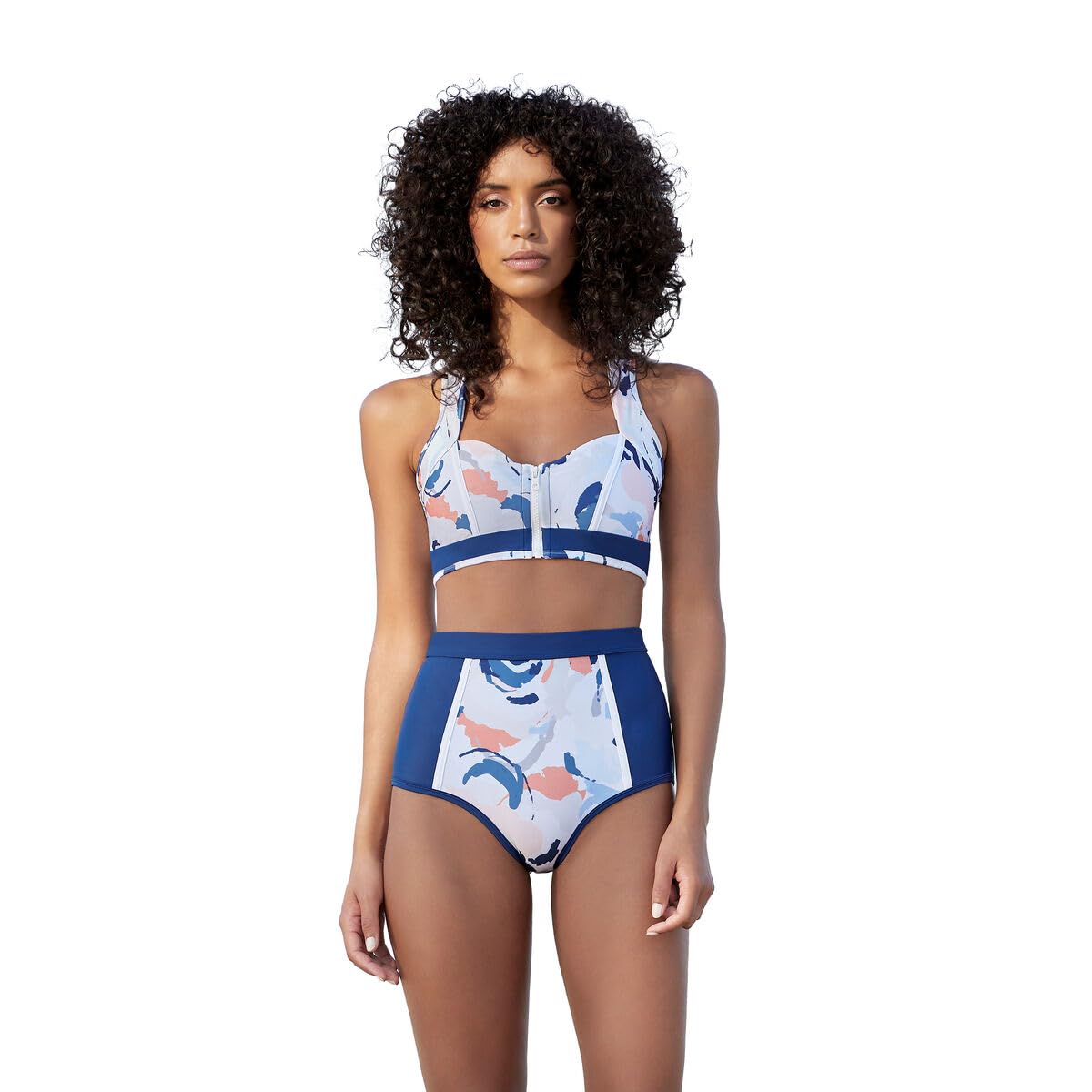MF-Sea® Jackie Bikini, Wielobarwny nadruk, Bikini z wycięciem Halter, zamknięcie na zamek błyskawiczny, tkanina poliestrowa i Elastan, idealna do pływania, surfingu, innych sportów wodnych. M