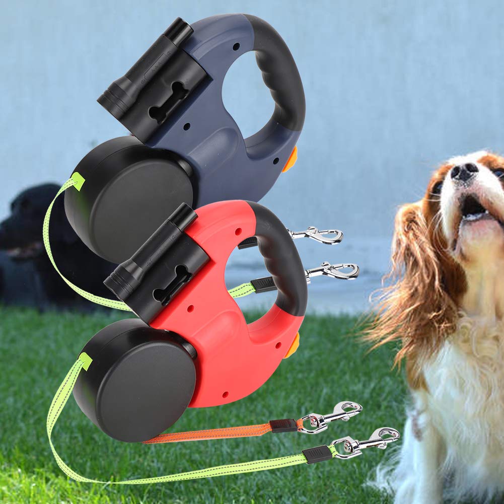 EBTOOLS Laisses Doubles Rétractables Automatiques pour Chiens, Laisses Doubles Rétractables pour Chiens avec Lumières LED, Rotation à 360° Aucun Enchevêtrement, Laisse pour Chat et Chien,(Écarlate)