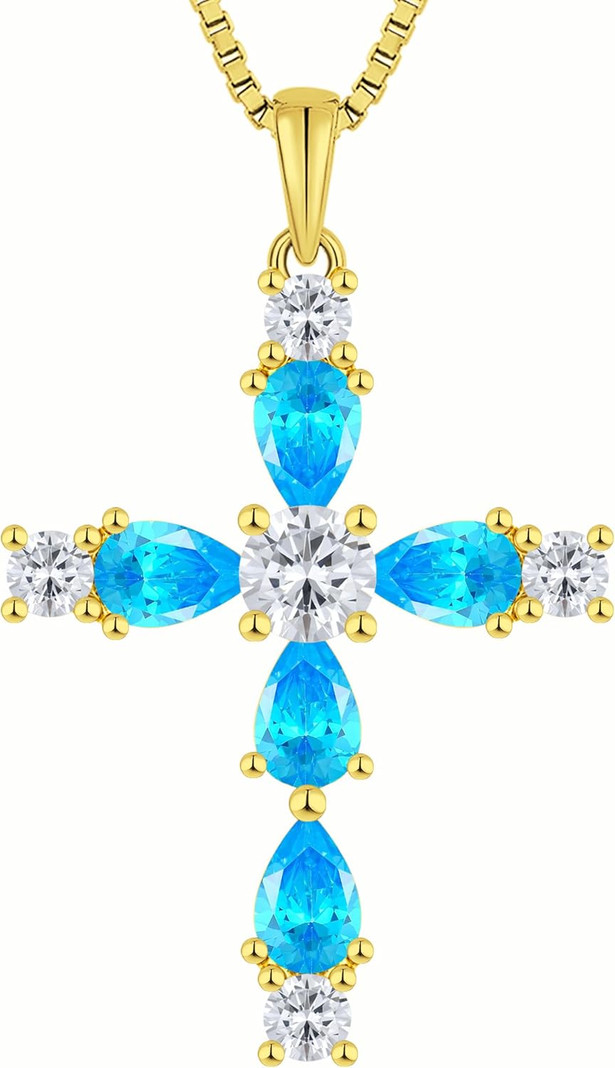 YL Cross Necklace for Women 925 Sterling Silver Halo Gemstone Pendant Birthstone Religious Jewelry for Mom