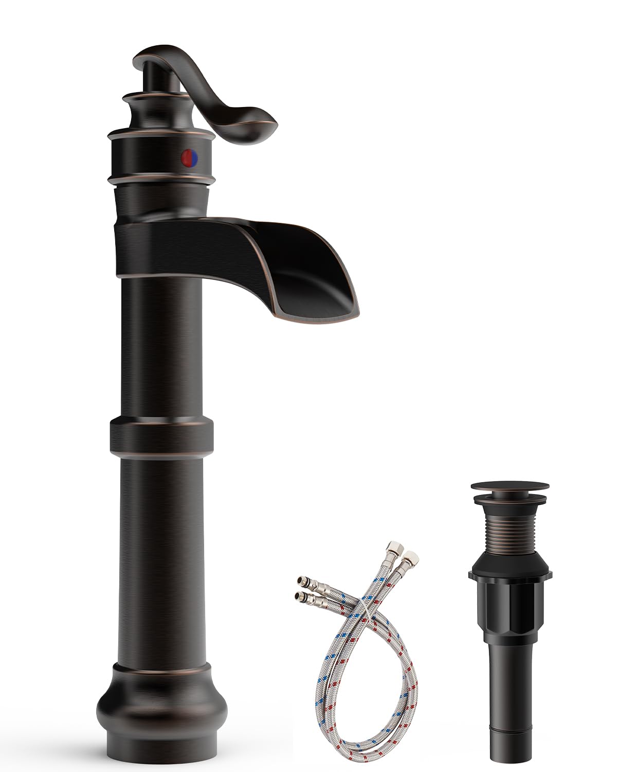 Sxithgkdw Oil Rubbed Bronze Bathroom Vessel Sink Faucet Waterfall Bathroom Faucet Single Handle Brass Countertop Faucet For Bathrooms,Hotels