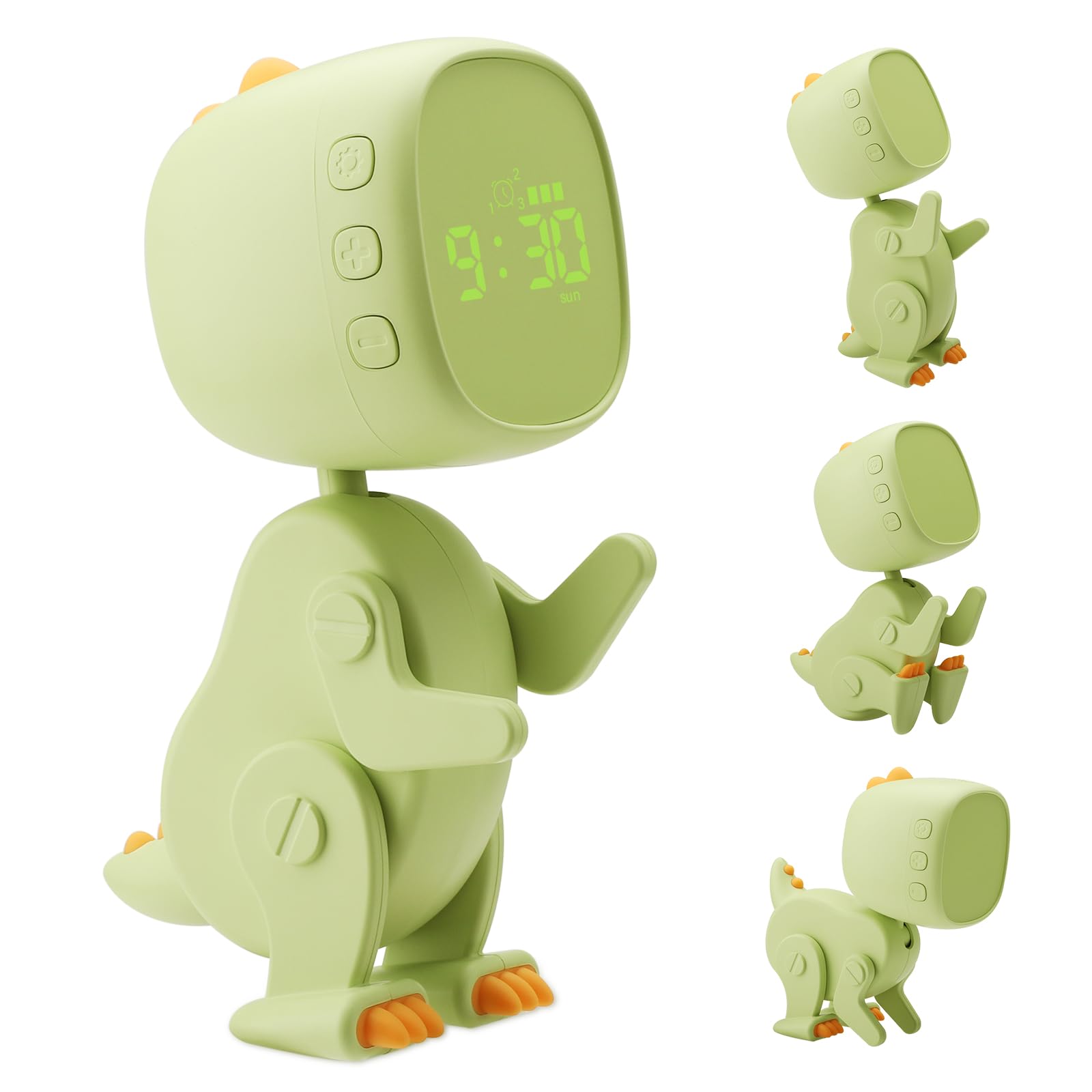 BRISKORE Despertador digital para niños sin tictac, despertador infantil, alarma infantil, reloj despertador con forma variable, repetición, temporizador nocturno, 6 despertadores, brillo y volumen
