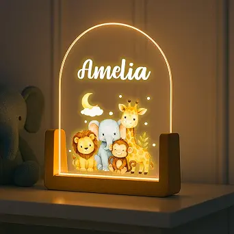 Custom Name LED Night Lamp – 5x7 Personalized Nursery Night Light, Wooden LED Base Acrylic Bedside Light for Kids and Bedroom Decor