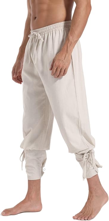 perdontoo Men's Ankle Banded Cuff Renaissance Pants Medieval Viking Navigator Trousers Pirate Cosplay Costume