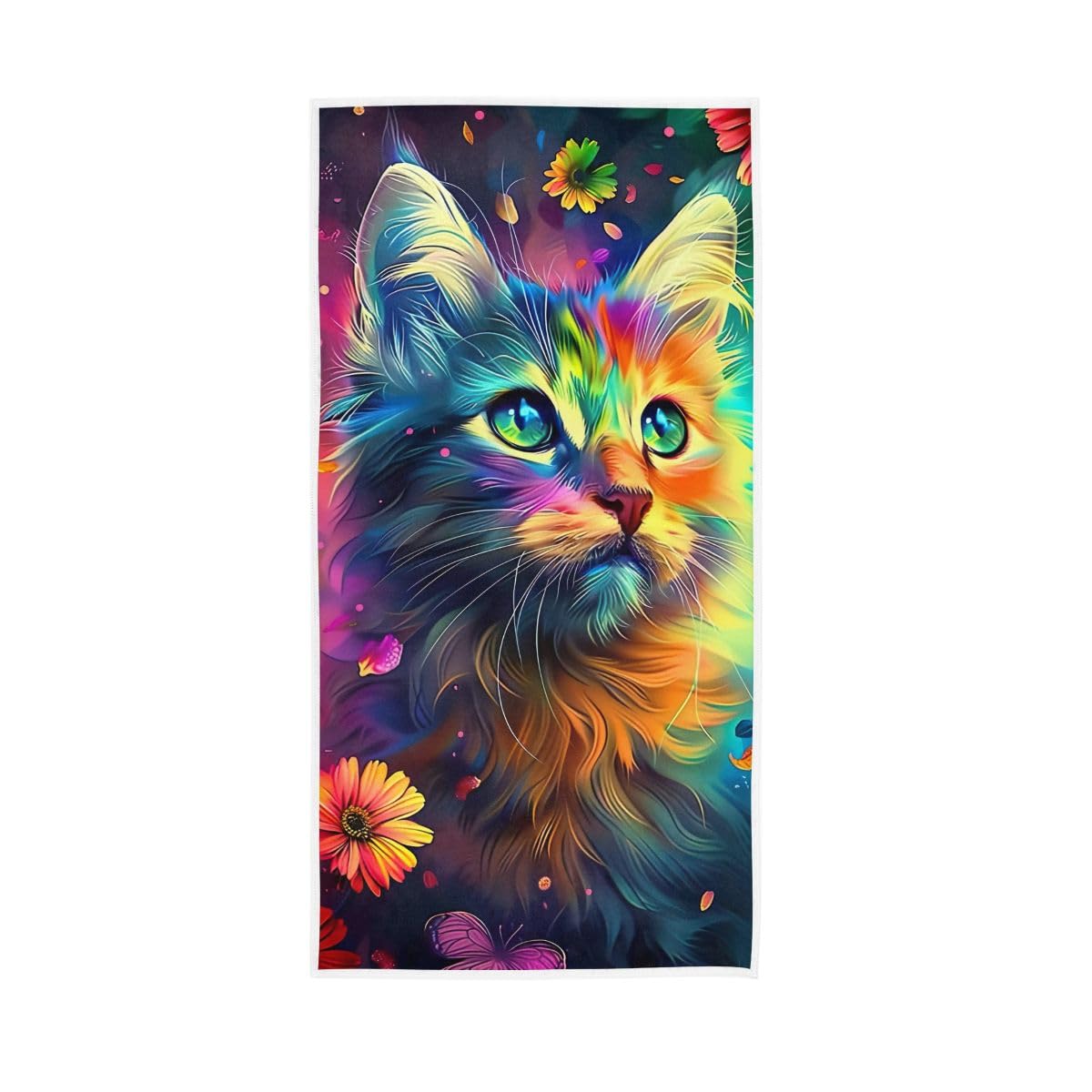 LSRCPD Colorful Cat Face Flower Hand Towel Soft Washcloths Soft Towels 15 x 30 Inch