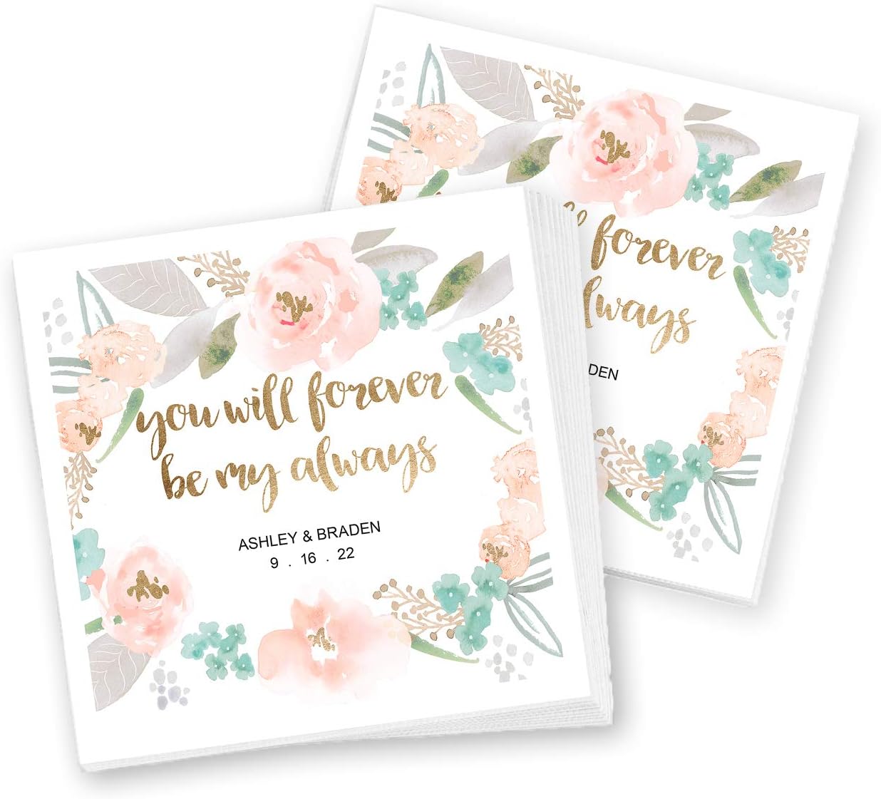 Forever and Always Personalized Luncheon Napkins / 100 Custom Printed White Uncoined Napkins / 6 1/2'' x 6 1/2'' Wedding Anniversary Dinner Napkins/Made In The USA
