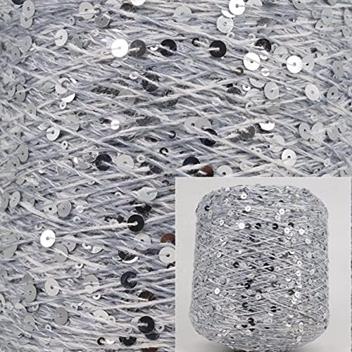 MuNaDuo 50G Acrylic Handmade Knitting Yarn Cotton Wool Crochet Yarn 3mm + 6mm Sequin Thread DIY Yarn for Crocheting (Color : Silver)