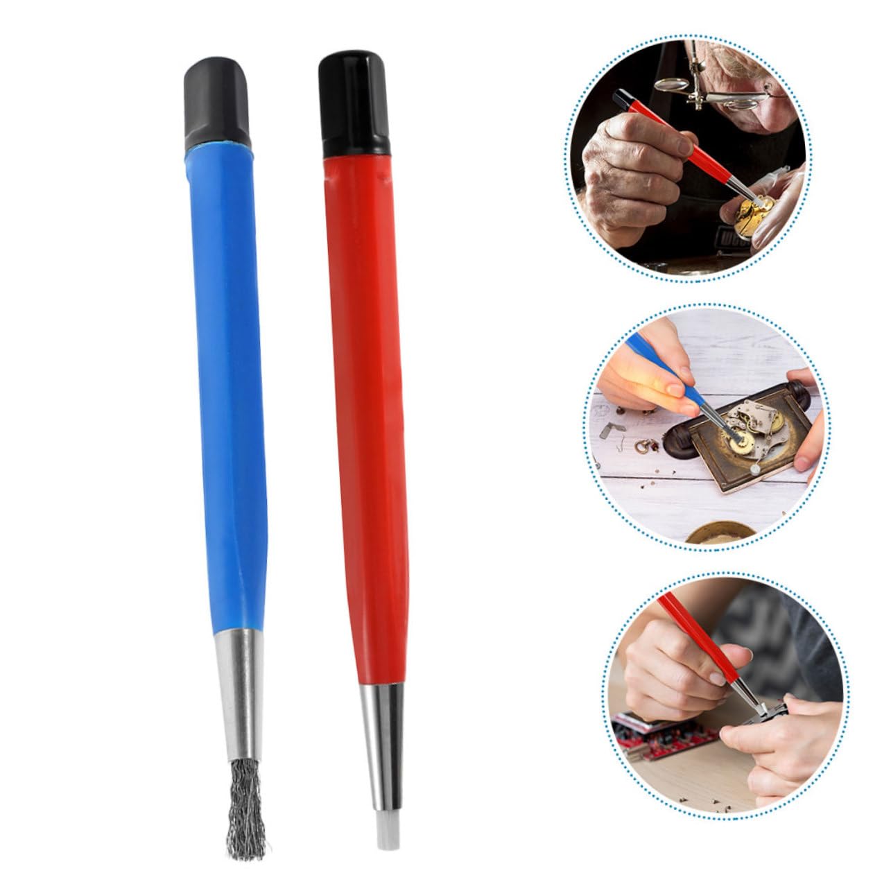 Amosfun 2Pcs Electronic Scratch Brush Pen for Jewelry Watch Coin Cleaning Gentle Clock Cleaning Tool with Comfortable Grip Colors