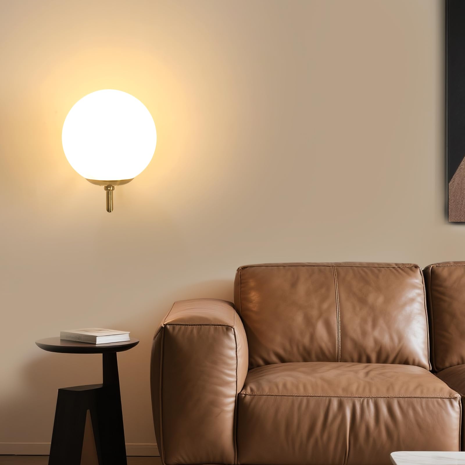 Goeco Applique da Parete Interno Oro, E27 Lampada da Parete di Sfera Vetro Moderna, Lampada a Muro a Forma di Lanterna per Camera da letto, Soggiorno, Corridoio, Senza Lampadina, Paralume Dia.15 cm