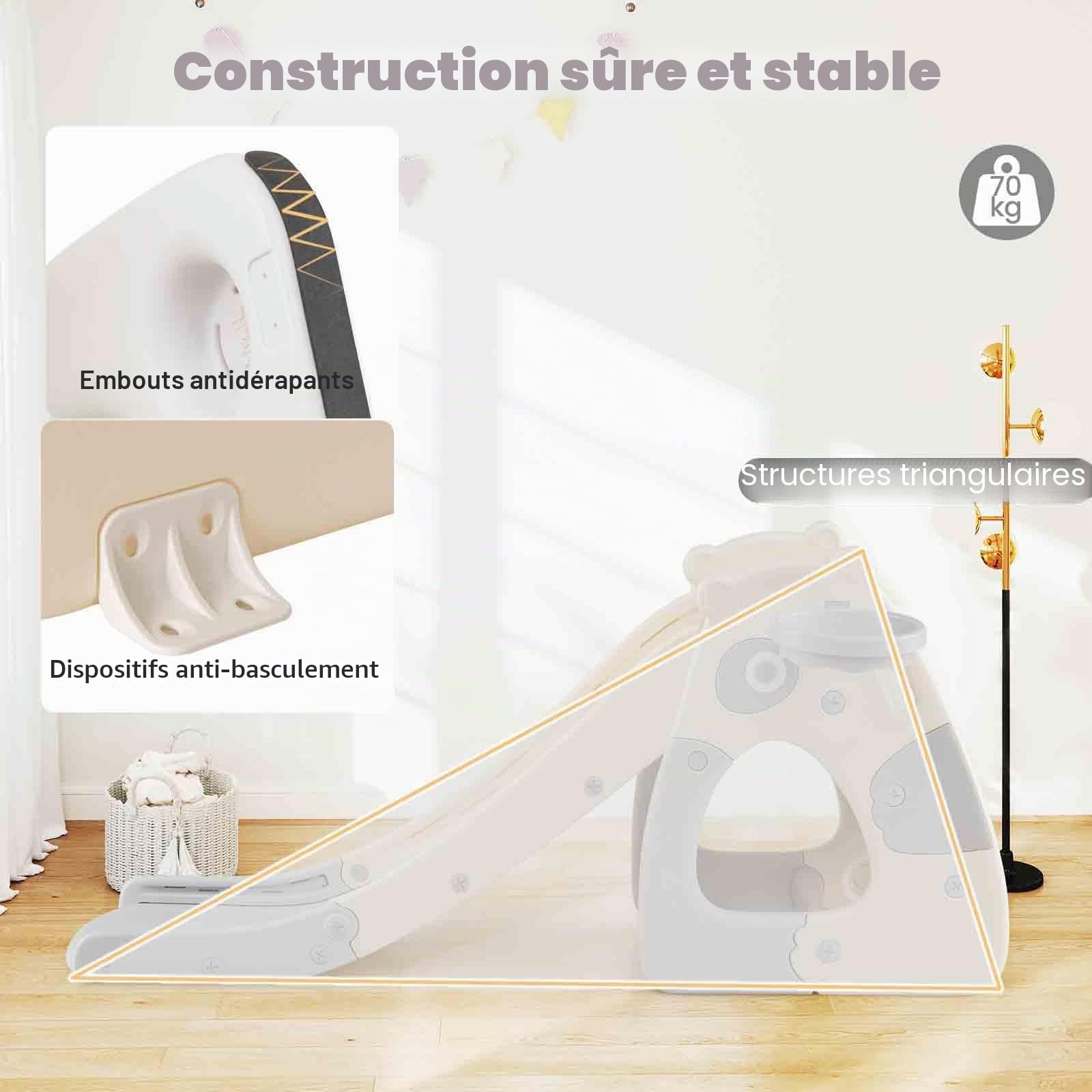 Homasis 4 en 1 Toboggan Pliable Multifonction avec Anneau de Basket-Ball, Basket-Ball, Lancement Arosa pour Enfants 3 Ans +, Jeu d'escalade Montessori Intérieur et Extérieur (Gris)