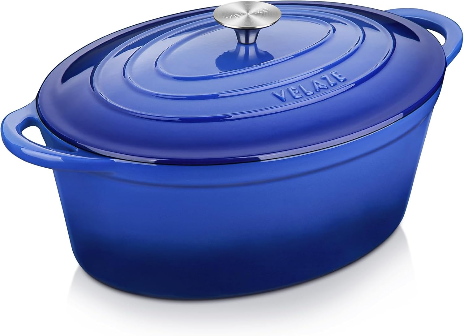 Velaze 7.5 QT Enameled Oval Dutch Oven Pot with Lid, Cast Iron Dutch Oven with Dual Handles for Bread Baking, Cooking, Frying, Non-stick Enamel Coated Cookware（Blue) - Thumbnail 2
