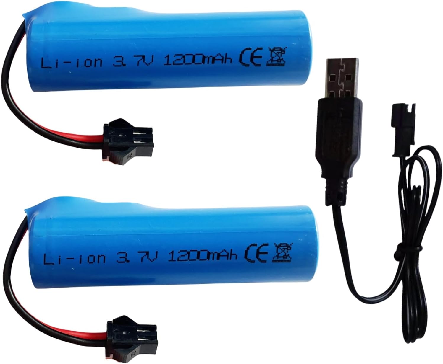 4 Batterie 3.7V 1200mAh SM-2P Con Cavo USB E Scatola Ricarica – Per Auto RC, Camion, Pistola A Bolle Bazooka