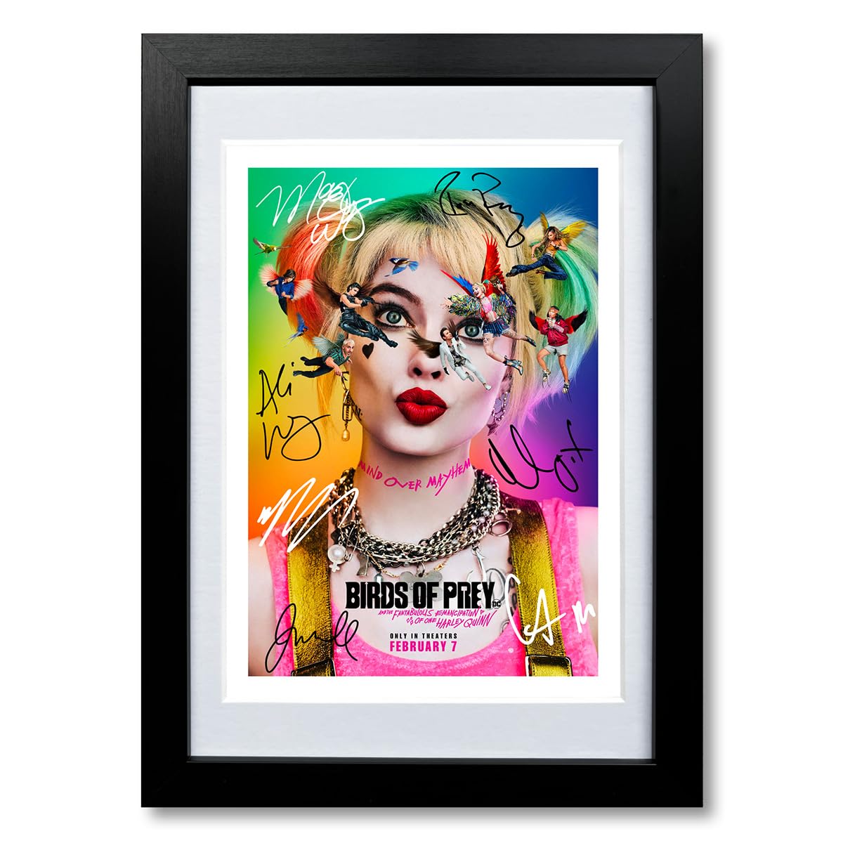 Birds Of Prey Cast Signed A4 Poster Photo Print Framed Autograph Gift 2020 Movie Film Margot Robbie Harley Quinn (A4 Black Framed & Mounted, Birds Of Prey)