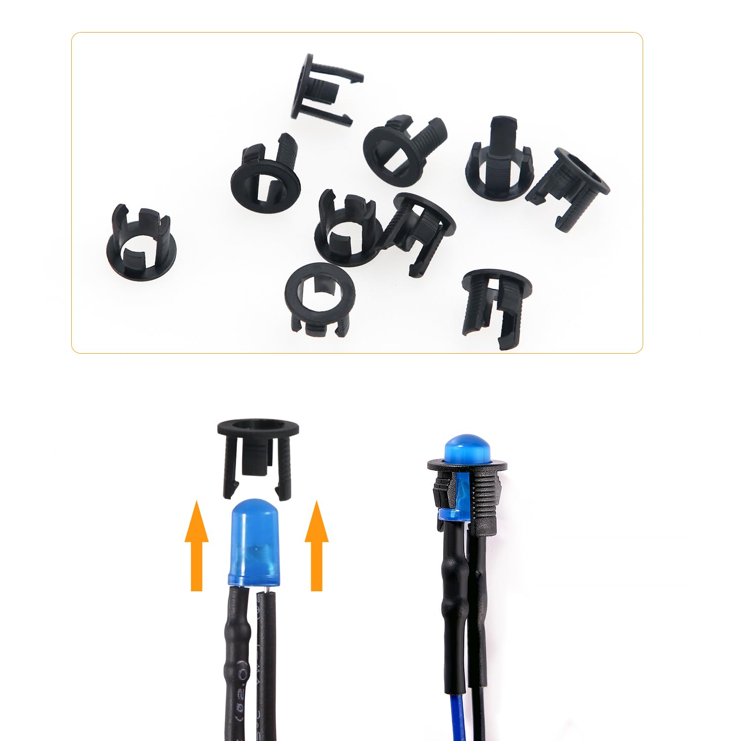 50 Pezzi 5mm 12V LED Diodo ad Emissione Luminosa Blu Precablata 20cm Diffuse + Supporto Plastica