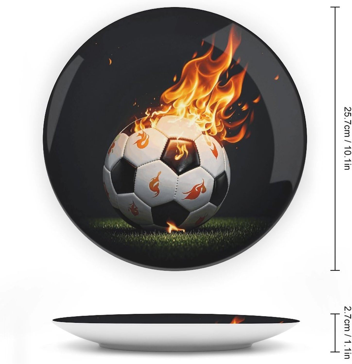 Soccer Flames Ceramic Decorative Plate for Home, Bone China Plates | Chinese Style Decorative Dish with Stand, Dinner Plates Art Crafts for Wall Decor, Collections Plate with Hook 10inch