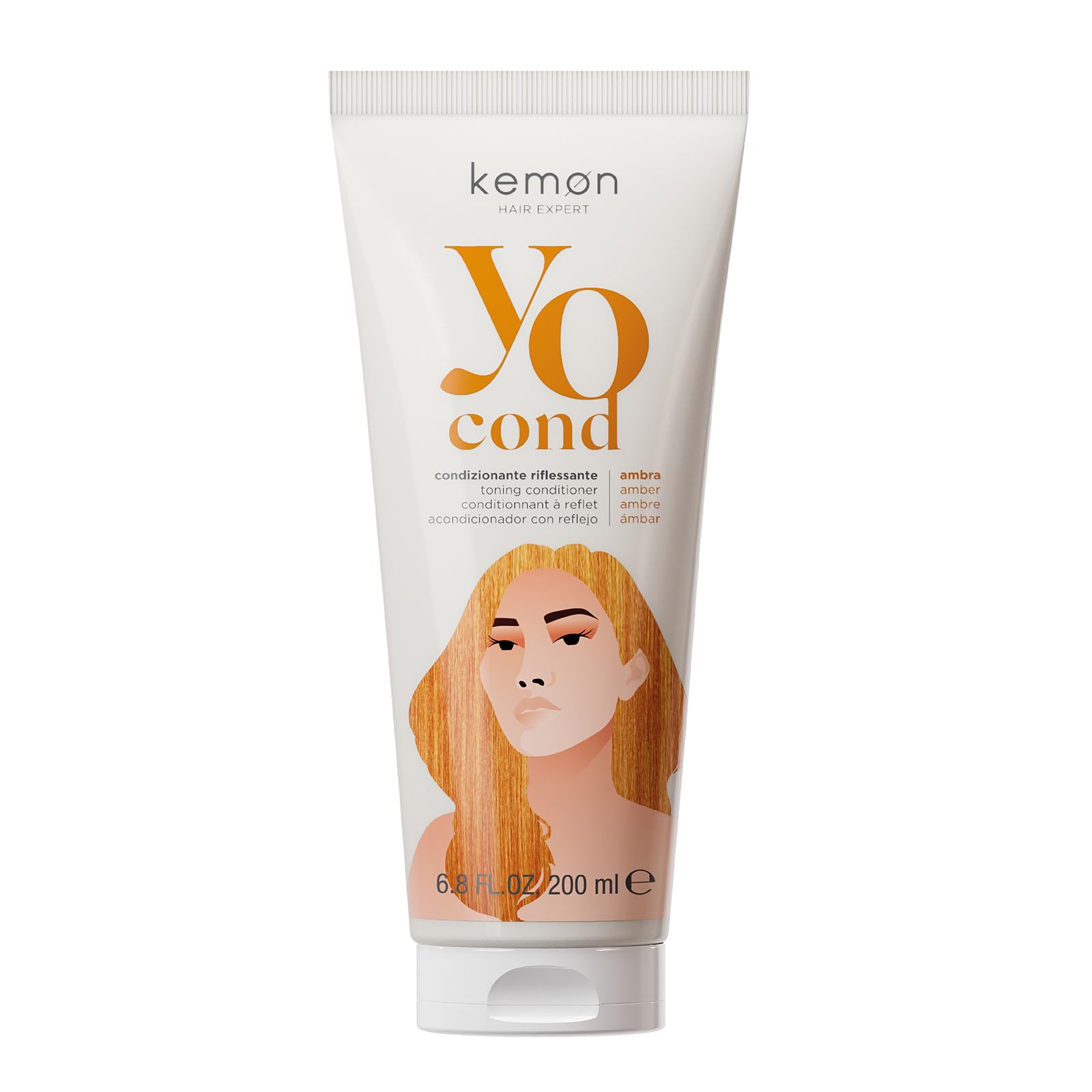 Kemon Yo Cond Ambra - Maschera Riflessante Professionale con Formula YoVeg e Velian Complex, Nutre e Illumina i Capelli in 3 Minuti, 88% Ingredienti Naturali, 200 ml
