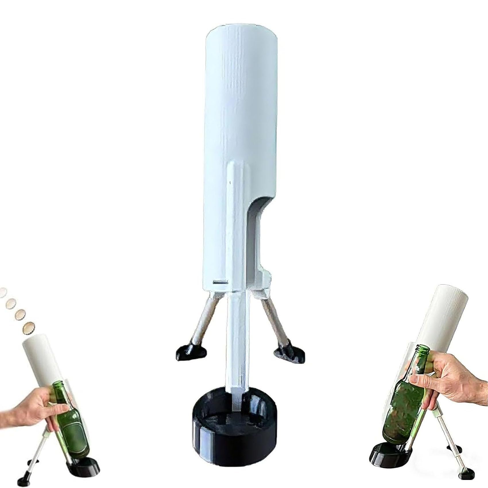 Beer Bottle Mortar Bottle Opener, 51mm Mortar Beer Bottle Opener, Heavy-Duty Tactical Cap Launcher Hands-Free Push Down Opener Men's Exclusive Space for Bar & Desk Decor (White)