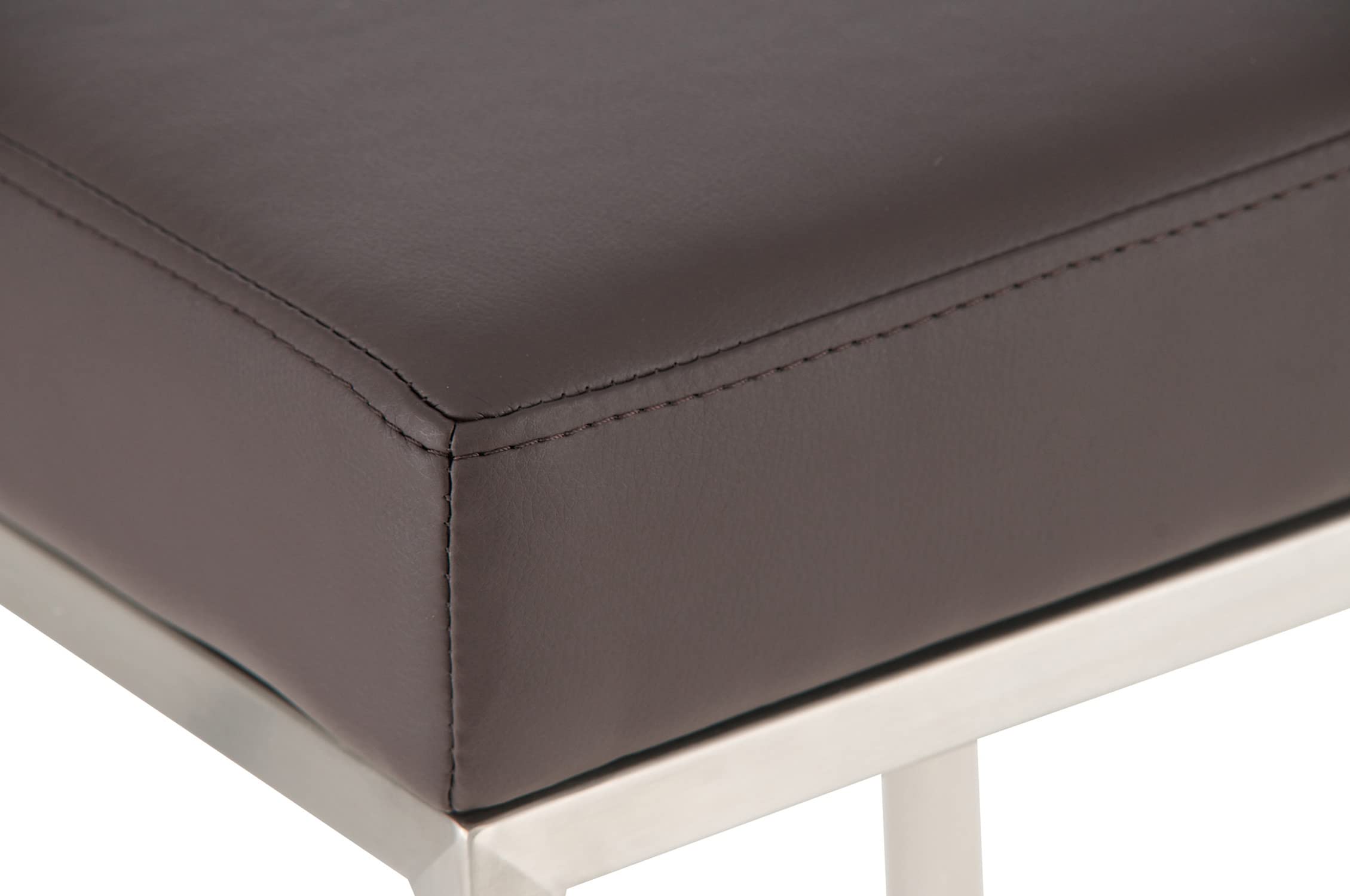 Taburete de bar Montana-E con cómodo reposapiés, acero inoxidable, superficie de asiento: piel sintética, color marrón