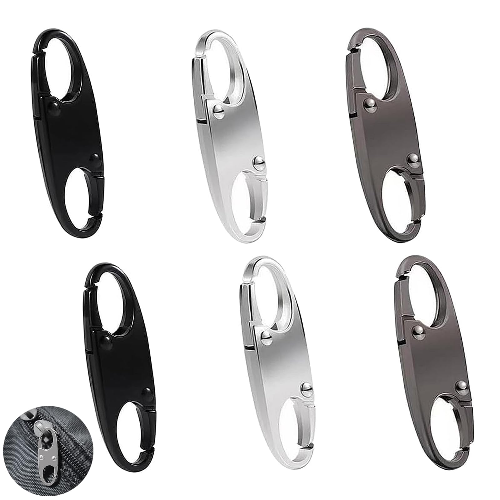 WQEDVN 6PCS Anti Theft, Zip Lock, Zipper Clips Anti Theft, Zipper Lock Clips, Handbag Security Clip, For Backpacks Camping Fishing Traveling Outdoor Sports (Black, Gunmetal, Silver)