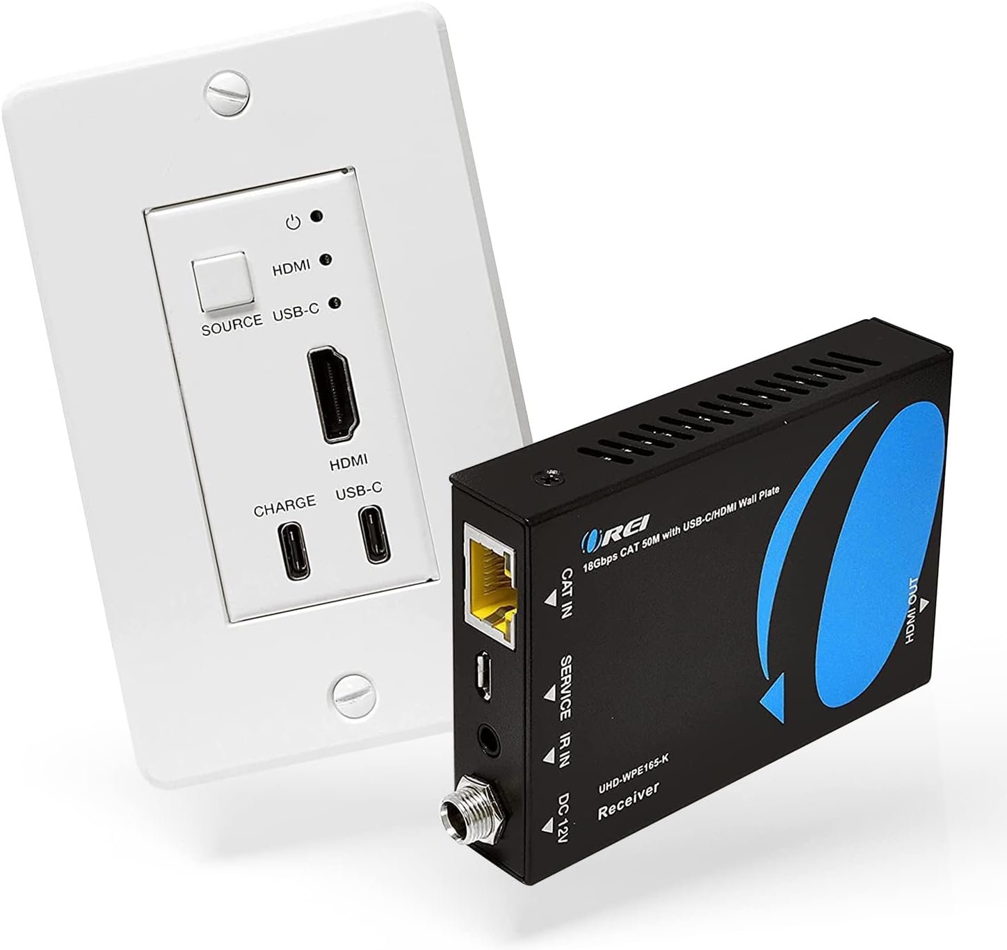 4K HDMI/USB-C Extender, Over Single Cat6/Cat7 Cable Wall Plate Transmitter 4K @ 60Hz UltraHD with HDR & IR Control - Up to 165 ft