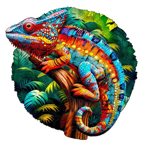 Jigfoxy Holzpuzzle Erwachsene, Chamäleon Puzzle Erwachsen, Wooden Puzzle Holz Puzzle Erwachsen Und Kinder, Einzigartiges Lernspielzeug in Tierform für Freunde der Familie L-34.5 * 34.3cm-300pcs