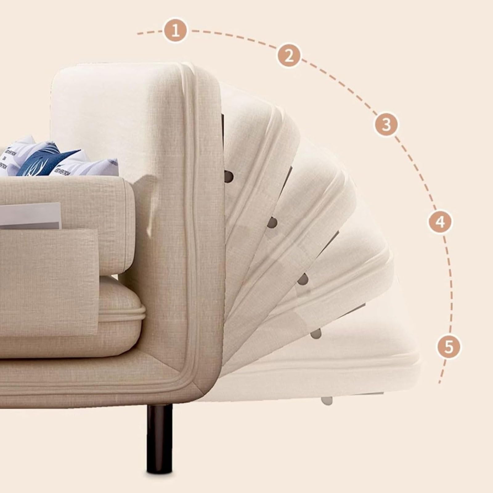 Poltrona Letto Singolo 3 in 1 Divano Letto Singolo Realizzato Con Telaio in Acciaio Al Carbonio Con Cuscino E Borsa Portaoggetti per Soggiorno E Salotto(Brown)