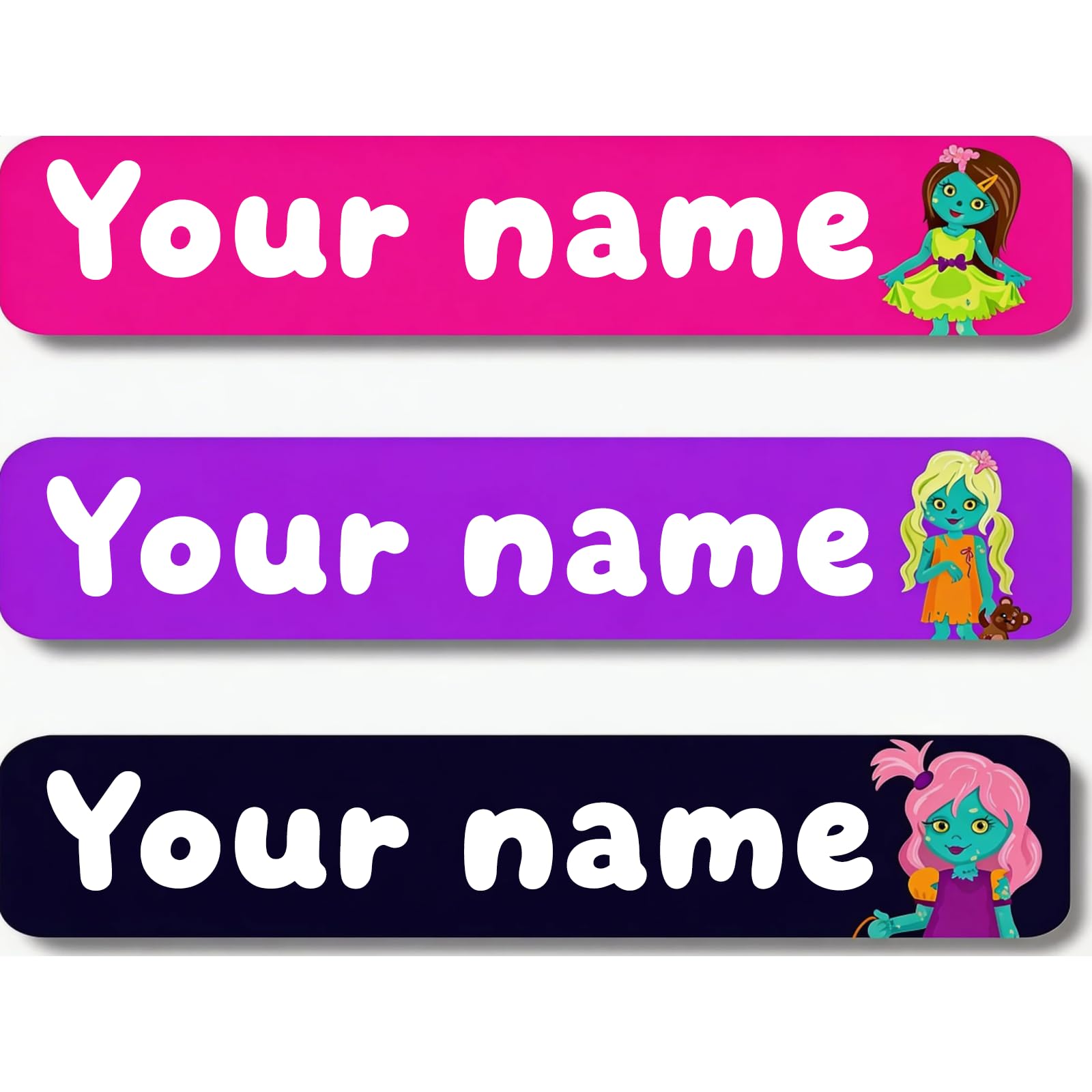 Personalized Waterproof Name Stickers for Kids, Washable Clothing Labels, Durable Name Tags for School, Kindergarten, Lunch Boxes, Books, Toys – Ideal Back to School（Zombie Girl）