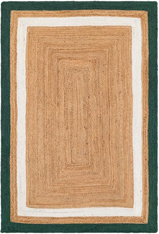 Tappeto in iuta di alta qualità, 6 x 60 cm, verde e bianco con beige