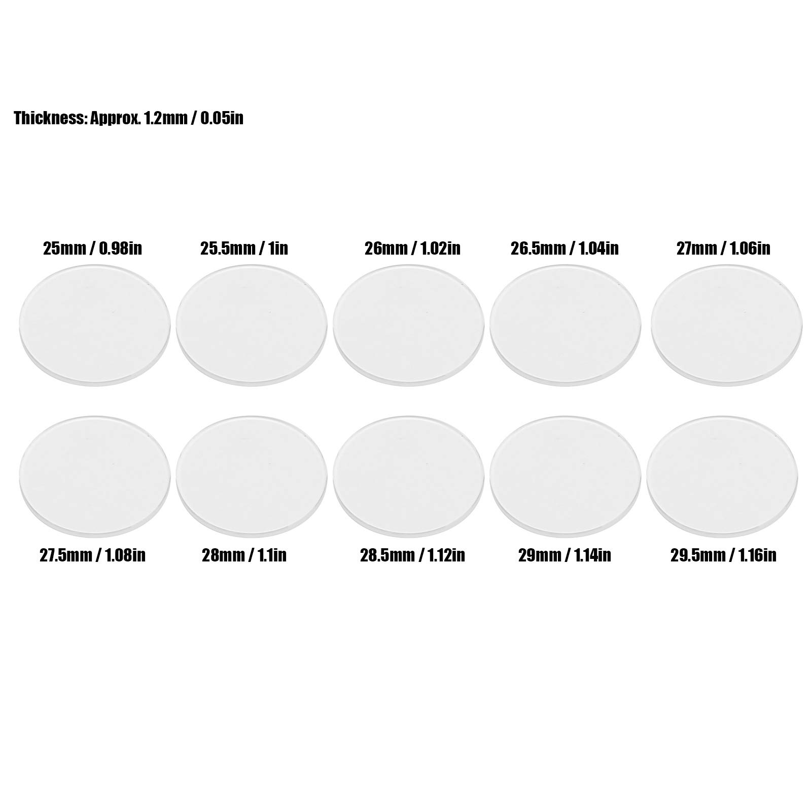 10 sztuk 25-29,5 mm Płaska szklana soczewka do zegarka Wymienna soczewka do zegarka o grubości 1,2 mm