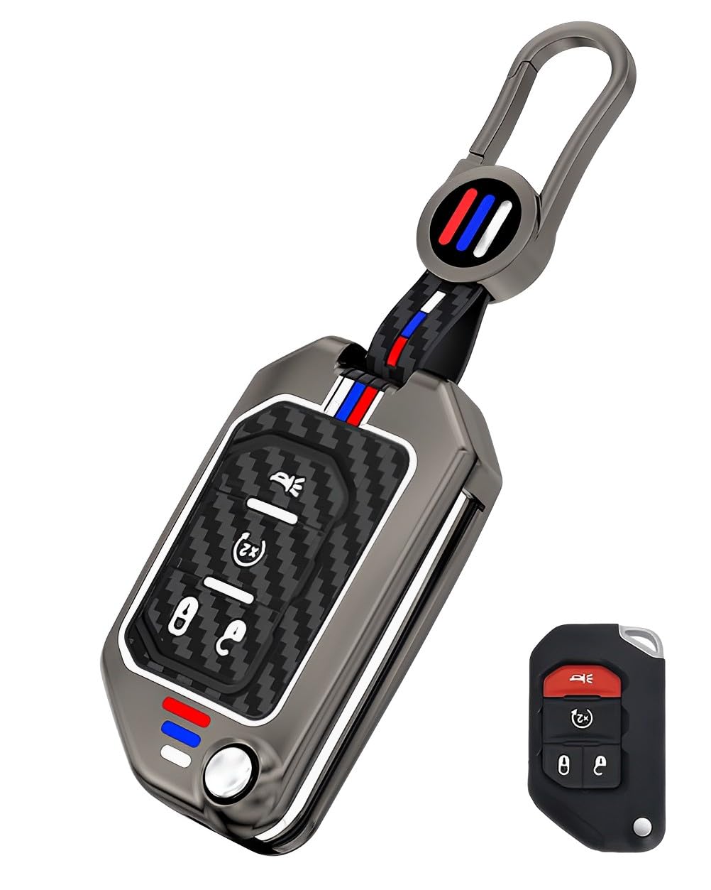 YONUFIfor Jeep Key Fob Cover Metal Key Case Compatible for Gladiator JT Wrangler JL JLU Rubicon Key Fob Holder Protector Shell (JPC-Carbon Fiber)
