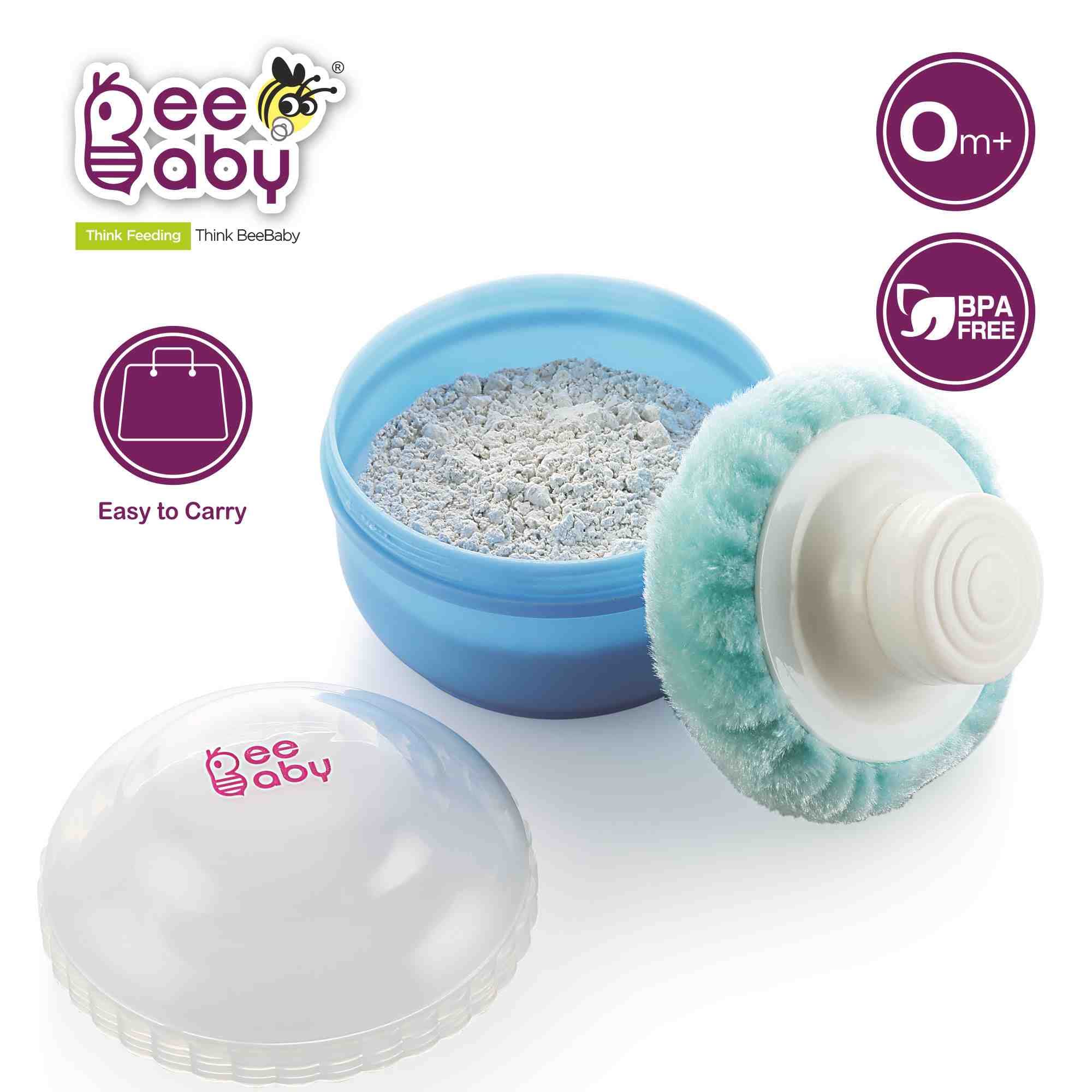 BeeBaby Classic Powder Puff with Container for Baby (Blue) | Soft Touch. 100% BPA Free.