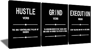 Quadro Motivazionale Da Parete Jesiess Art – Set 3 Tele 'Grind Hustle Execution' – Stampe Ispiratrici Per Ufficio, Incorniciate, Pronte Da Appendere, 152x71cm - 2