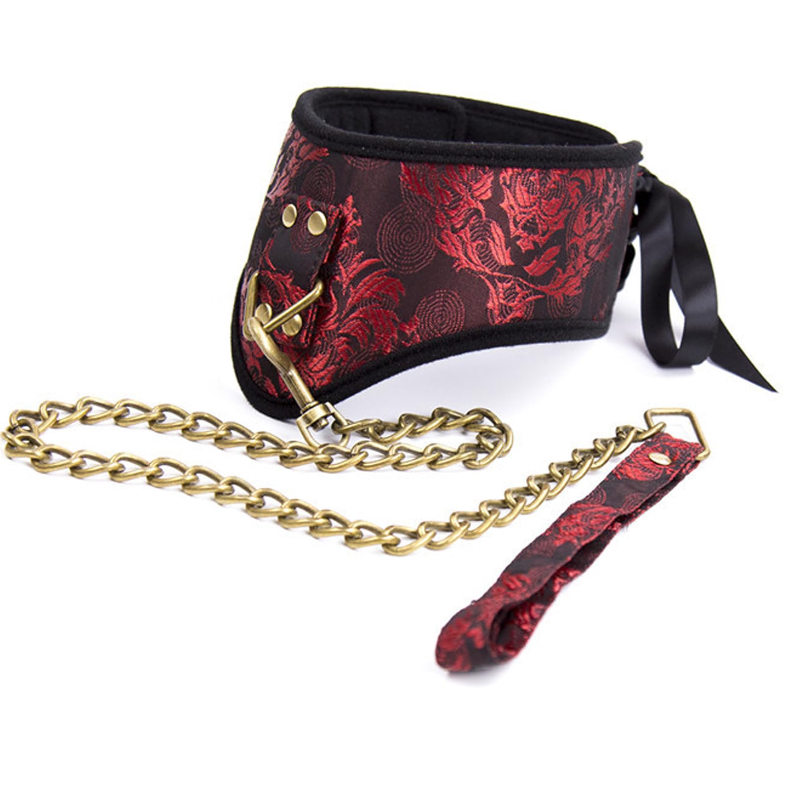 Black Jacquard Fabric Neck Sleeve BDSM Fetish Play Set for Couples Sex Toys Leather Choker With Chain Necklace For Women Men