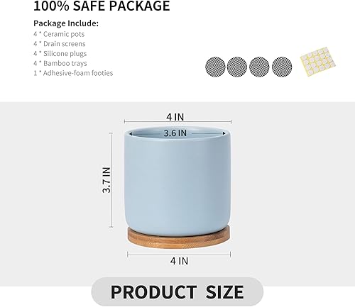 Miniatura 3 de OMAYKEY Macetas para suculentas, maceta de cerámica de 4 pulgadas con bandeja, orificio de drenaje y almohadilla de malla para flores de interior,