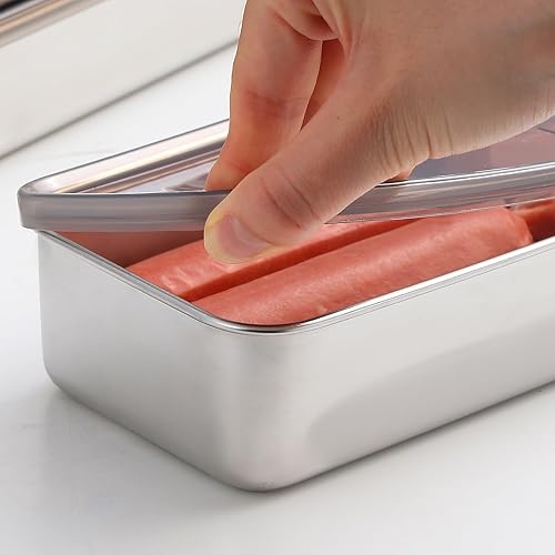 Miniatura 5 de Recipiente de almacenamiento de tocino para nevera, recipiente hermético de carne de delicatessen de acero inoxidable 304recipiente de