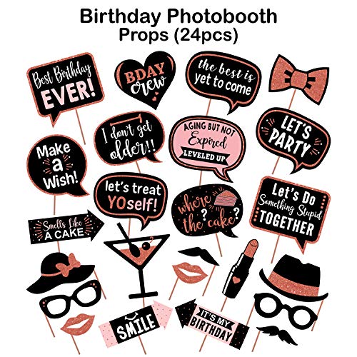 Image of Zyozique 24 Pcs Rose Gold Theme Photobooth Props for Birthday Girl /Photobooth,Birthdays Parties Items Decorations Supplies /Birthday Photo Booth Props - (Rose Gold)