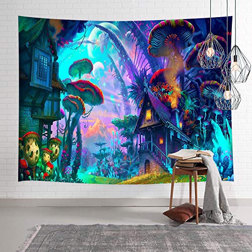 NYMB Psychedelic Mushroom Tapestry Fantasy Plant Magical Forest Tapestry Trippy Electric Forest Art