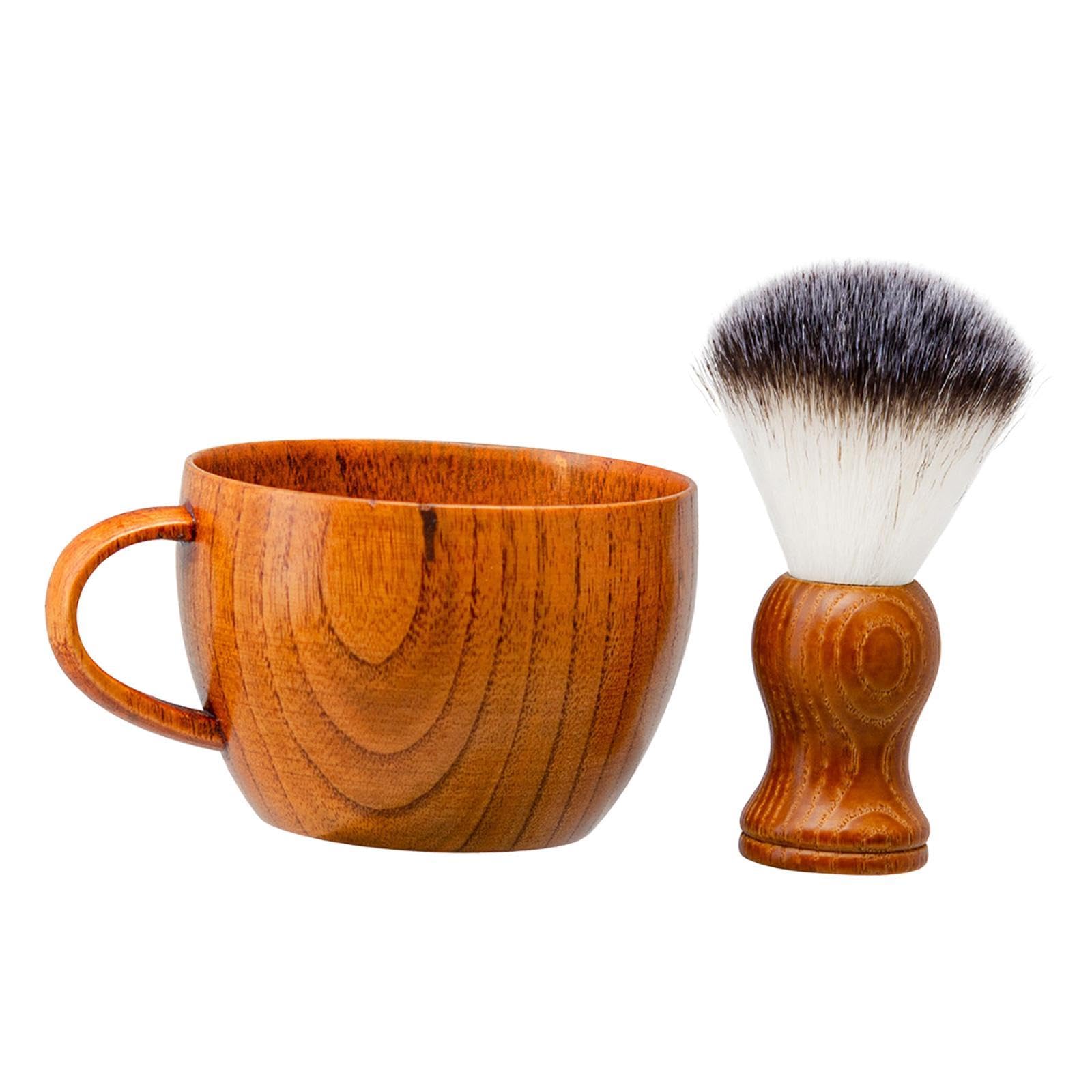 Men's Shaving Kit with Brush and Bowl for Beard Maintenance - Wooden Handle and Nylon Bristles